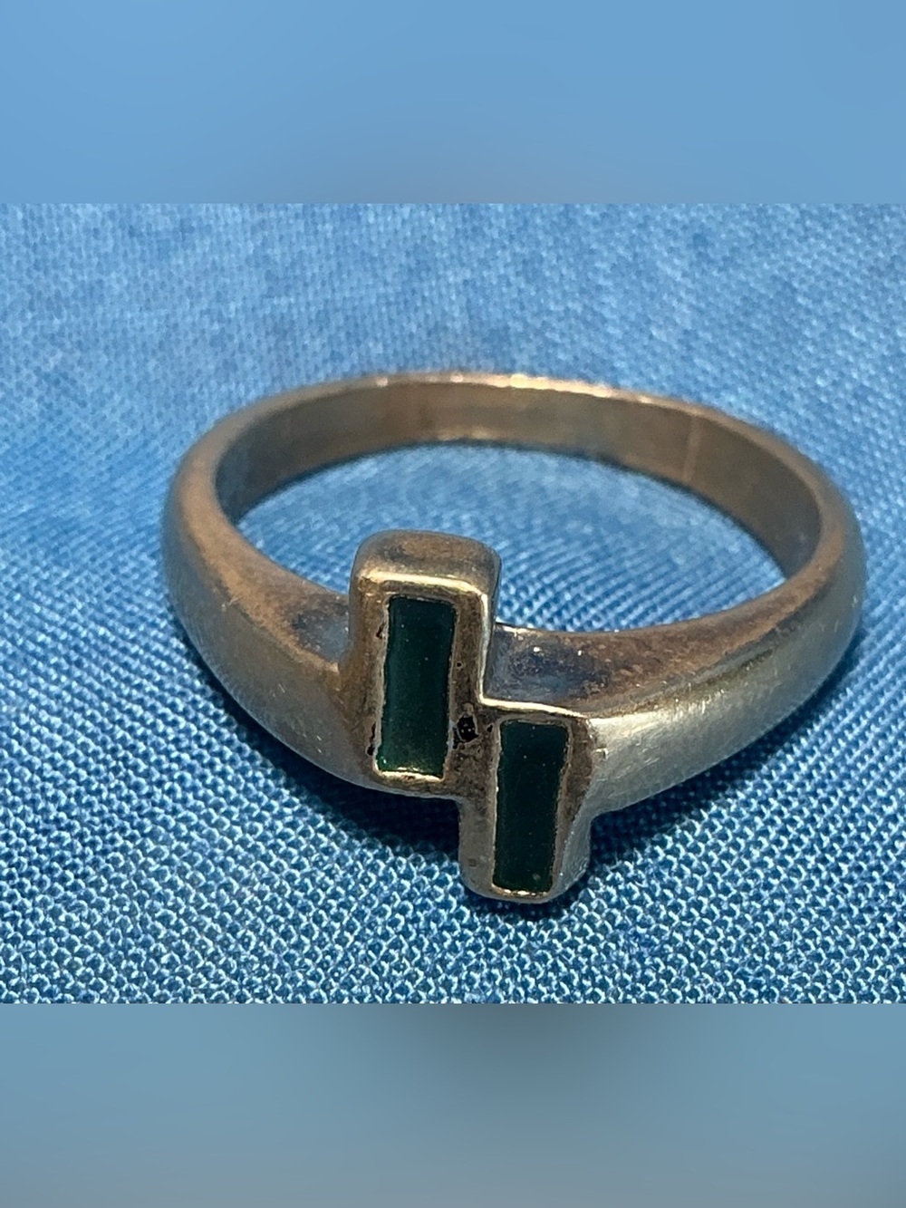 VTG Teal Enamel Geometric Bypass Ring Nickel Minimalist Modernist Band Sz 5.75